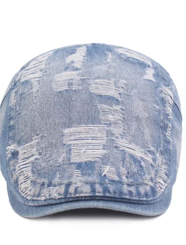 Men's Flat Cap Black Blue Denim Ripped Fashion Streetwear Stylish 1920s Fashion Outdoor Daily Going out Plain Warm
