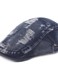 Men's Flat Cap Black Blue Denim Ripped Fashion Streetwear Stylish 1920s Fashion Outdoor Daily Going out Plain Warm