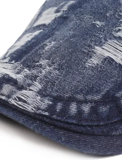 Men's Flat Cap Black Blue Denim Ripped Fashion Streetwear Stylish 1920s Fashion Outdoor Daily Going out Plain Warm