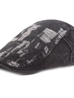 Men's Flat Cap Black Blue Denim Ripped Fashion Streetwear Stylish 1920s Fashion Outdoor Daily Going out Plain Warm
