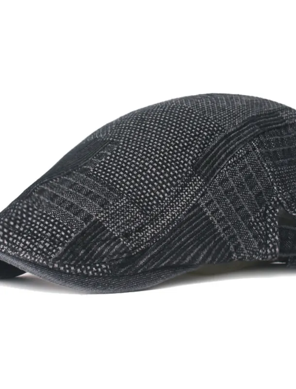 Men's Flat Cap Black Blue Denim Streetwear Stylish 1920s Fashion Outdoor Daily Going out Lattice Warm