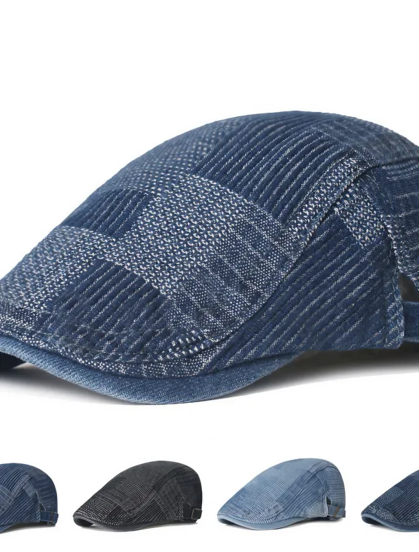 Men's Flat Cap Black Blue Denim Streetwear Stylish 1920s Fashion Outdoor Daily Going out Lattice Warm