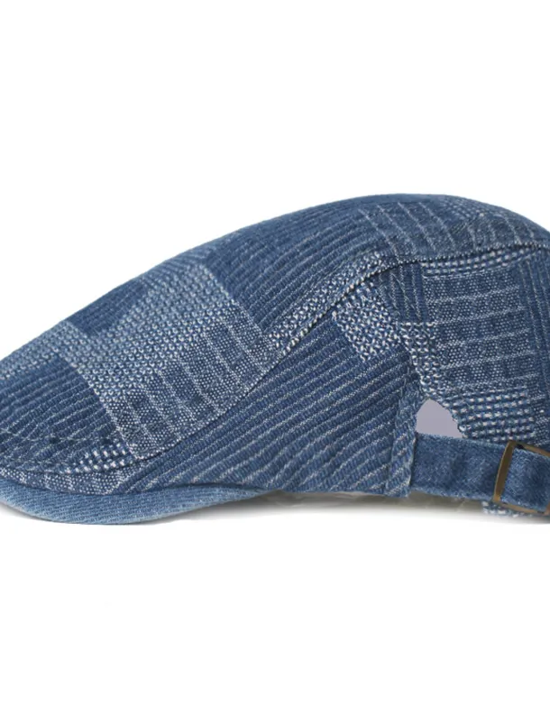 Men's Flat Cap Black Blue Denim Streetwear Stylish 1920s Fashion Outdoor Daily Going out Lattice Warm