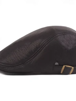 Men's Flat Cap Black Brown PU Fashion Streetwear Stylish 1920s Fashion Outdoor Daily Going out Plain Warm