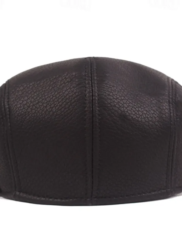 Men's Flat Cap Black Brown PU Fashion Streetwear Stylish 1920s Fashion Outdoor Daily Going out Plain Warm