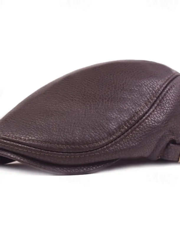 Men's Flat Cap Black Brown PU Fashion Streetwear Stylish 1920s Fashion Outdoor Daily Going out Plain Warm