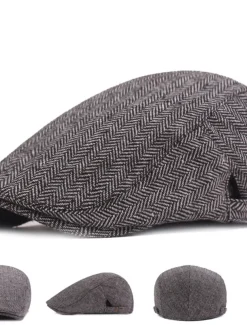 Men's Flat Cap Black Coffee Cotton Streetwear Stylish 1920s Fashion Outdoor Daily Going out Graphic Prints Warm