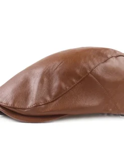 Men's Flat Cap Black Red Faux Leather Streetwear Stylish 1920s Fashion Outdoor Daily Going out Plain Warm