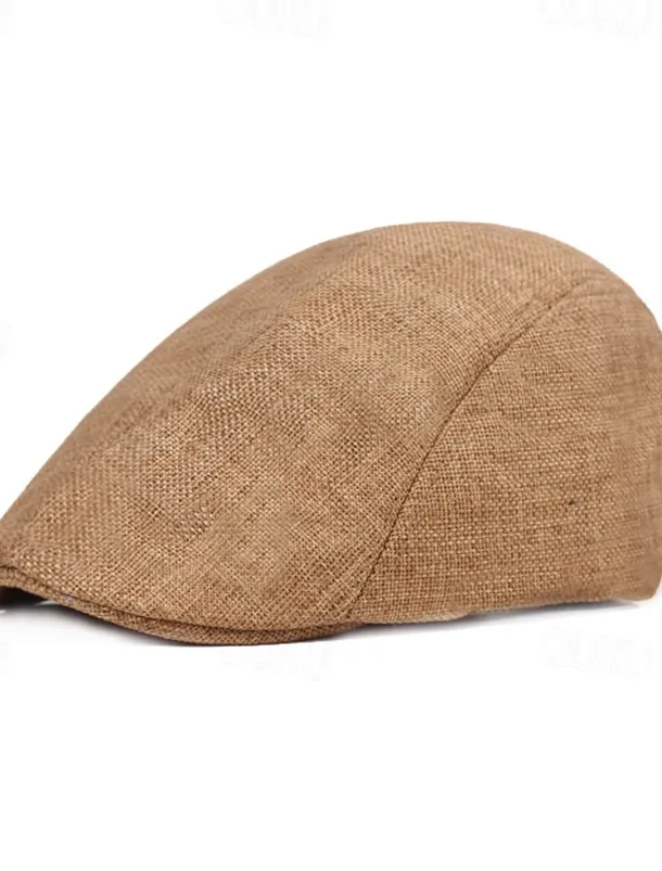 Men's Flat Cap Light Yellow Black Cotton and Linen Streetwear Stylish 1920s Fashion Outdoor Daily Going out Plain Warm
