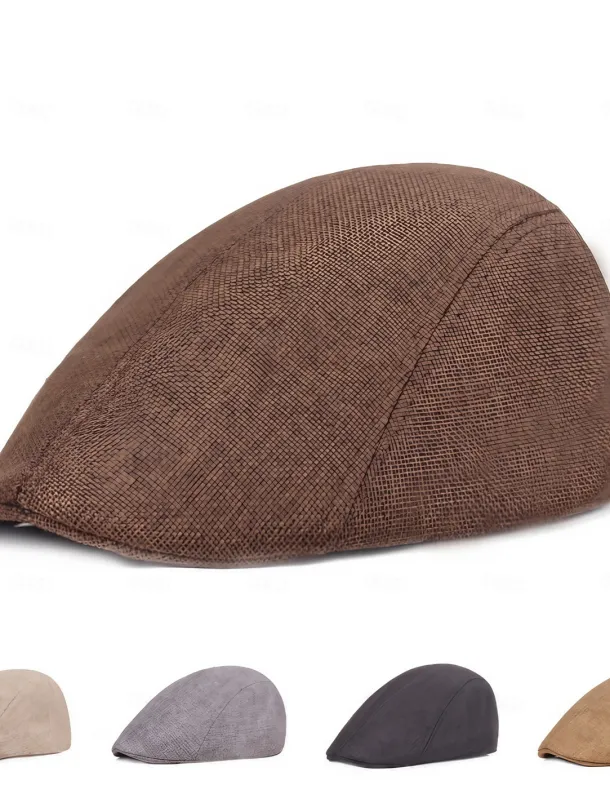 Men's Flat Cap Light Yellow Black Cotton and Linen Streetwear Stylish 1920s Fashion Outdoor Daily Going out Plain Warm