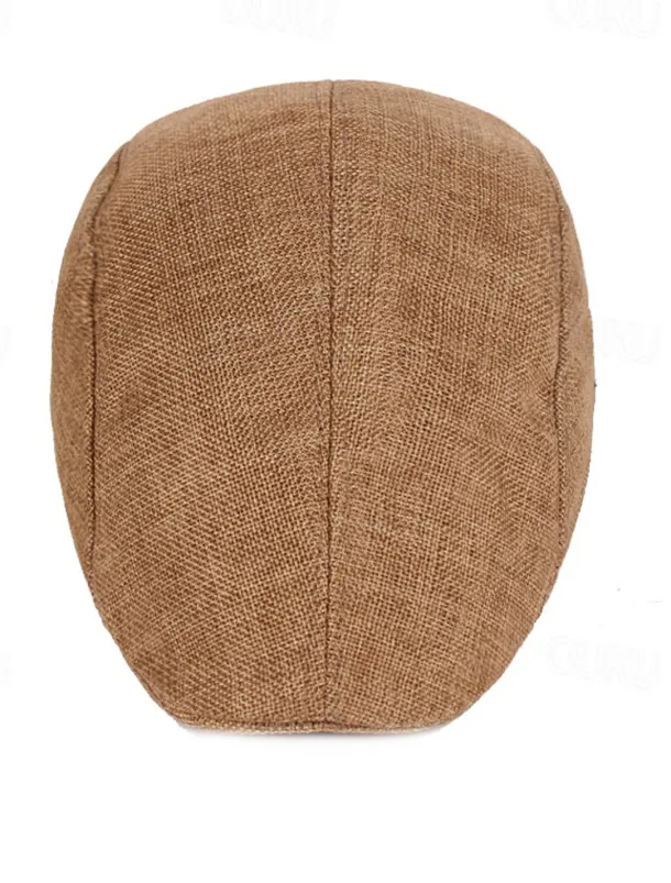 Men's Flat Cap Light Yellow Black Cotton and Linen Streetwear Stylish 1920s Fashion Outdoor Daily Going out Plain Warm