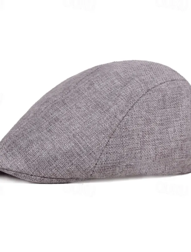 Men's Flat Cap Light Yellow Black Cotton and Linen Streetwear Stylish 1920s Fashion Outdoor Daily Going out Plain Warm