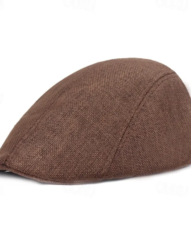Men's Flat Cap Light Yellow Black Cotton and Linen Streetwear Stylish 1920s Fashion Outdoor Daily Going out Plain Warm