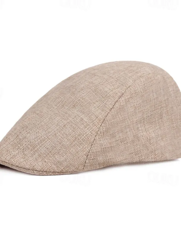 Men's Flat Cap Light Yellow Black Cotton and Linen Streetwear Stylish 1920s Fashion Outdoor Daily Going out Plain Warm