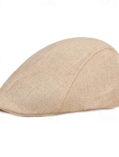 Men's Flat Cap Light Yellow Black Cotton and Linen Streetwear Stylish 1920s Fashion Outdoor Daily Going out Plain Warm