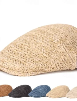 Men's Flat Cap Straw Hat Black Cream Polyester Fashion Streetwear Stylish 1920s Fashion Outdoor Daily Going out Plain Breathability