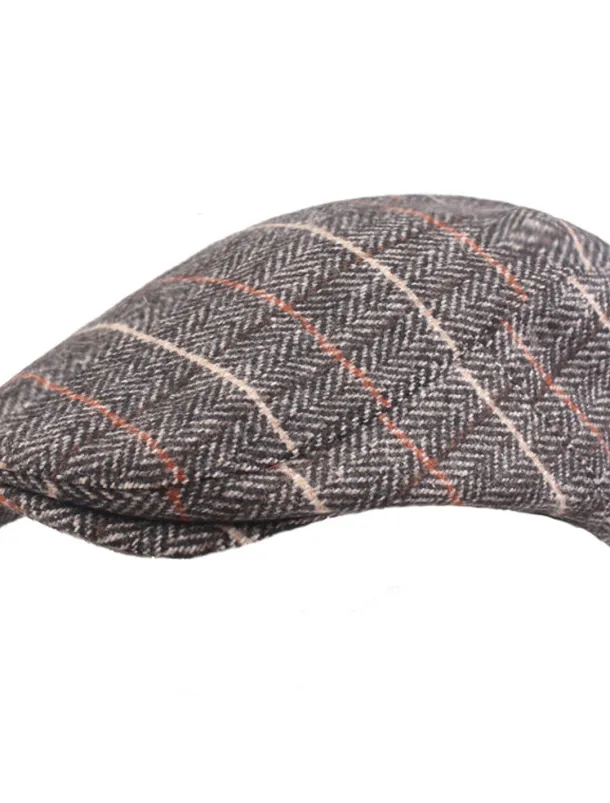 Men's Flat Cap Tweed Cap Brown Beige Cotton Streetwear Stylish 1920s Fashion Outdoor Daily Going out Stripe Warm