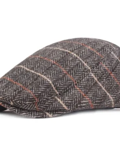 Men's Flat Cap Tweed Cap Brown Beige Cotton Streetwear Stylish 1920s Fashion Outdoor Daily Going out Stripe Warm