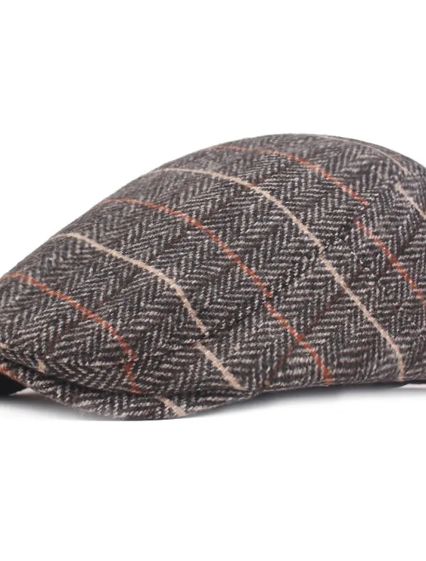 Men's Flat Cap Tweed Cap Brown Beige Cotton Streetwear Stylish 1920s Fashion Outdoor Daily Going out Stripe Warm