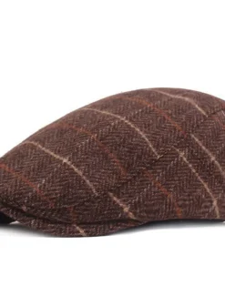 Men's Flat Cap Tweed Cap Brown Beige Cotton Streetwear Stylish 1920s Fashion Outdoor Daily Going out Stripe Warm