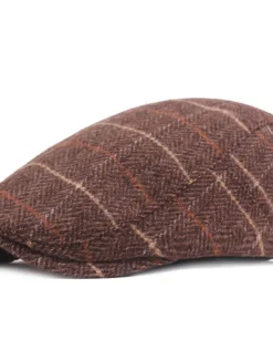 Men's Flat Cap Tweed Cap Brown Beige Cotton Streetwear Stylish 1920s Fashion Outdoor Daily Going out Stripe Warm