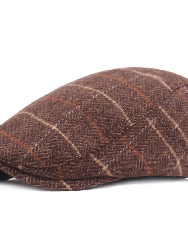 Men's Flat Cap Tweed Cap Brown Beige Cotton Streetwear Stylish 1920s Fashion Outdoor Daily Going out Stripe Warm