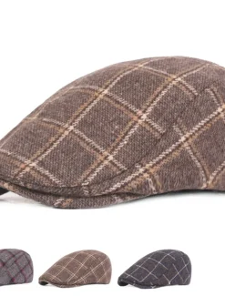 Men's Flat Cap Tweed Cap Red Blue Woolen Print Streetwear Stylish 1920s Fashion Outdoor Daily Going out Lattice Warm