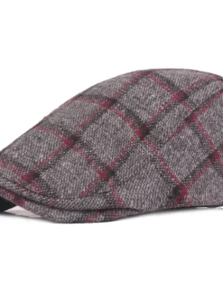Men's Flat Cap Tweed Cap Red Blue Woolen Print Streetwear Stylish 1920s Fashion Outdoor Daily Going out Lattice Warm