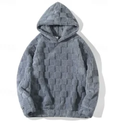 Men's Fleece Hoodie Sherpa Fleece Hoodie Black White Gray Hooded Plain Pocket Sports & Outdoor Daily Holiday Polyester Streetwear Cool Casual Winter Spring & Fall Clothing Apparel Hoodies