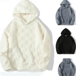 Men's Fleece Hoodie Sherpa Fleece Hoodie Black White Gray Hooded Plain Pocket Sports & Outdoor Daily Holiday Polyester Streetwear Cool Casual Winter Spring & Fall Clothing Apparel Hoodies