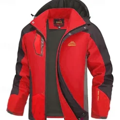 Men's Fleece Jacket Rain Jacket Raincoat Outdoor Waterproof Windproof Hiking Outfits Hiking Clothes Winter Autumn / Fall Windbreaker Patchwork Black Army Green Red