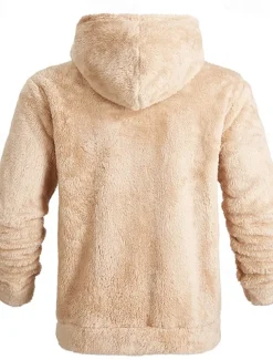 Men's Fleece Jacket Teddy Coat Hoodie Jacket Daily Vacation Thermal Warm Pocket Fleece Fall & Winter Plain Fashion Streetwear Hooded Regular Black Navy Blue Khaki Gray Jacket