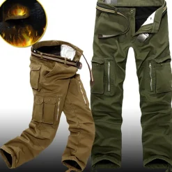 Men's Fleece Lined Pants Hiking Pants Trousers Work Pants Cargo Pants Track Pants Winter Outdoor Thermal Warm Windproof Fleece Lining Ripstop Bottoms khaki Black Army Green Fishing Climbing Running