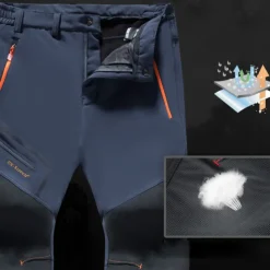 Men's Fleece Lined Pants Waterproof Hiking Pants Trousers Softshell Pants Winter Outdoor Thermal Warm Windproof Breathable Elastic Waist Fleece Bottoms Army Navy Grey Black Hunting Fishing Skiing