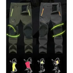 Men's Fleece Lined Pants Waterproof Hiking Pants Trousers Softshell Pants Winter Outdoor Thermal Warm Windproof Breathable Elastic Waist Fleece Bottoms Army Navy Grey Black Hunting Fishing Skiing