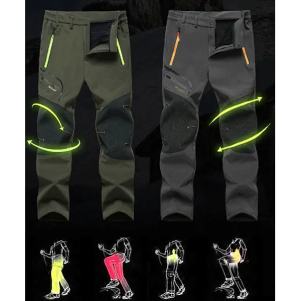 Men's Fleece Lined Pants Waterproof Hiking Pants Trousers Softshell Pants Winter Outdoor Thermal Warm Windproof Breathable Elastic Waist Fleece Bottoms Army Navy Grey Black Hunting Fishing Skiing