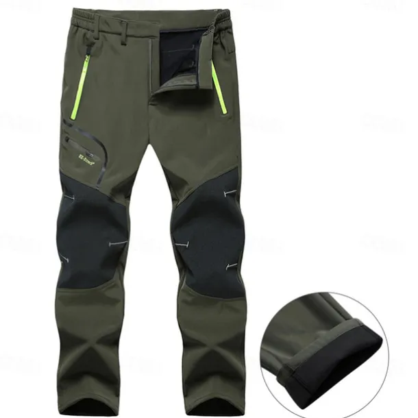 Men's Fleece Lined Pants Waterproof Hiking Pants Trousers Softshell Pants Winter Outdoor Thermal Warm Windproof Breathable Elastic Waist Fleece Bottoms Army Navy Grey Black Hunting Fishing Skiing