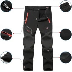 Men's Fleece Lined Pants Waterproof Hiking Pants Trousers Softshell Pants Winter Outdoor Thermal Warm Windproof Breathable Elastic Waist Fleece Bottoms Army Navy Grey Black Hunting Fishing Skiing