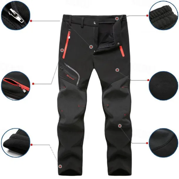 Men's Fleece Lined Pants Waterproof Hiking Pants Trousers Softshell Pants Winter Outdoor Thermal Warm Windproof Breathable Elastic Waist Fleece Bottoms Army Navy Grey Black Hunting Fishing Skiing