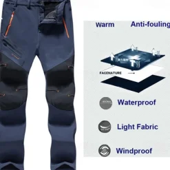 Men's Fleece Lined Pants Waterproof Hiking Pants Trousers Softshell Pants Winter Outdoor Thermal Warm Windproof Breathable Elastic Waist Fleece Bottoms Army Navy Grey Black Hunting Fishing Skiing