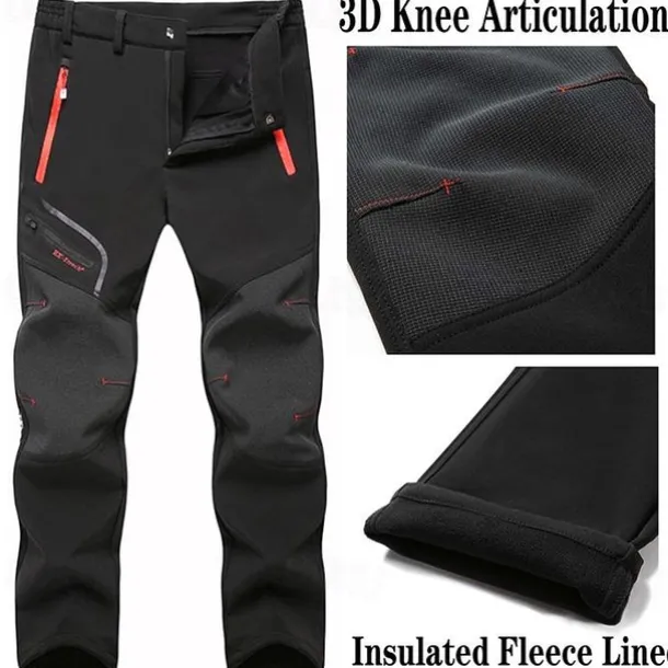 Men's Fleece Lined Pants Waterproof Hiking Pants Trousers Softshell Pants Winter Outdoor Thermal Warm Windproof Breathable Elastic Waist Fleece Bottoms Army Navy Grey Black Hunting Fishing Skiing