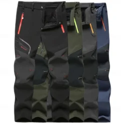Men's Fleece Lined Pants Waterproof Hiking Pants Trousers Softshell Pants Winter Outdoor Thermal Warm Windproof Breathable Elastic Waist Fleece Bottoms Army Navy Grey Black Hunting Fishing Skiing