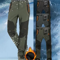 Men's Fleece Lined Pants Waterproof Hiking Pants Trousers Softshell Pants Winter Outdoor Thermal Warm Windproof Fleece Lining Pants / Trousers Bottoms Army Green Gray Black Hunting Fishing Climbing