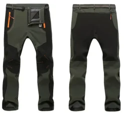Men's Fleece Lined Pants Waterproof Hiking Pants Trousers Softshell Pants Winter Outdoor Thermal Warm Windproof Fleece Lining Pants / Trousers Bottoms Army Green Gray Black Hunting Fishing Climbing