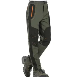 Men's Fleece Lined Pants Waterproof Hiking Pants Trousers Softshell Pants Winter Outdoor Thermal Warm Windproof Fleece Lining Pants / Trousers Bottoms Army Green Gray Black Hunting Fishing Climbing