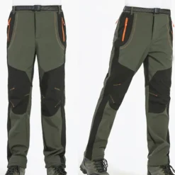 Men's Fleece Lined Pants Waterproof Hiking Pants Trousers Softshell Pants Winter Outdoor Thermal Warm Windproof Fleece Lining Pants / Trousers Bottoms Army Green Gray Black Hunting Fishing Climbing