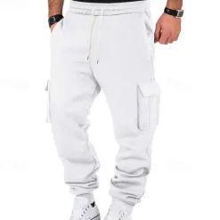 Men's Fleece Pants Sweatpants Joggers Trousers Cargo Sweatpants Pocket Drawstring Elastic Waist Plain Comfort Warm Sports Outdoor Daily Fashion Casual Black White Micro-elastic
