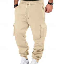 Men's Fleece Pants Sweatpants Joggers Trousers Cargo Sweatpants Pocket Drawstring Elastic Waist Plain Comfort Warm Sports Outdoor Daily Fashion Casual Black White Micro-elastic