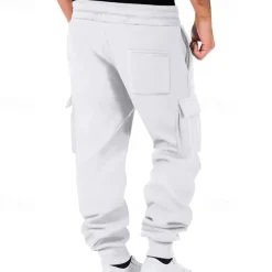 Men's Fleece Pants Sweatpants Joggers Trousers Cargo Sweatpants Pocket Drawstring Elastic Waist Plain Comfort Warm Sports Outdoor Daily Fashion Casual Black White Micro-elastic