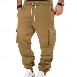 Men's Fleece Pants Sweatpants Joggers Trousers Cargo Sweatpants Pocket Drawstring Elastic Waist Plain Comfort Warm Sports Outdoor Daily Fashion Casual Black White Micro-elastic